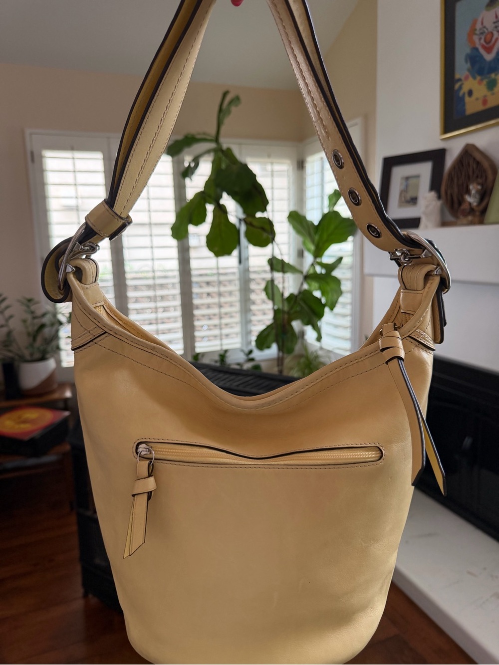 Leather COACH Shoulder Hobo Bag in Pale Yellow